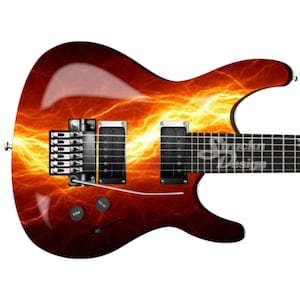 Glowing Laser Fire Lightning Orange Bass Metal Vinyl Guitar Wrap Skin Decal Laminate Peel & Stick Bubble Free Air Release Graphic Multi Size