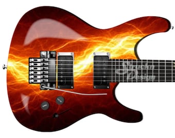 Glowing Laser Fire Lightning Orange Bass Metal Vinyl Guitar Wrap Skin Decal Laminate Peel & Stick Bubble Free Air Release Graphic Multi Size