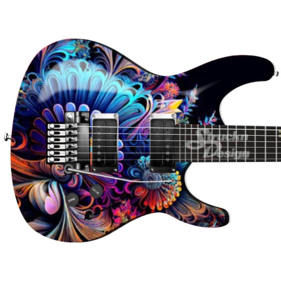 Blue Floral Abstract Cyan Flowers Guitar Bass Metal Vinyl Wrap
