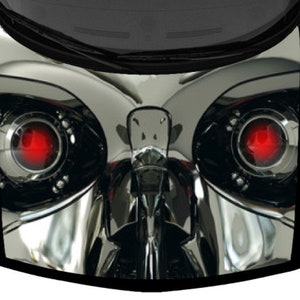 Metallic Robot Skull Red Eyes Cyborg Black Truck Car Hood Wrap Vinyl Graphic Decal Print 58inx65in US Made Cast Laminated Option