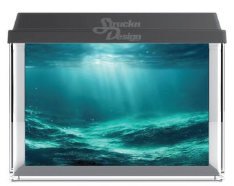 Sea Sun Rays Ocean Rocky Floor Wavy 10mil Polyester Fish Tank Glass Backdrop Aquarium Background Waterproof Grey Opaque Backer