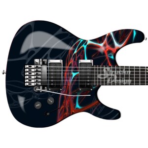 Orange Teal Techno Abstract 3D Line Bass Metal Vinyl Guitar Wrap Skin Decal Laminate Air Release Bubble Free Graphic Peel & Stick Multi Size