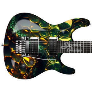 Green Glass Bubble Gold Reflective Guitar Bass Metal Vinyl Wrap Skin Decal Laminate Air Release Bubble Free Graphic Peel & Stick Multi Size