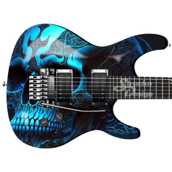 Vivid Blue Sugar Skull Cyan Guitar Bass Metal Vinyl Wrap Skin