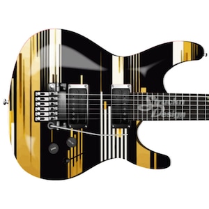 Golden Line Modern Design White Bass Metal Vinyl Guitar Wrap Skin Decal Laminate Peel & Stick Bubble Free Air Release Graphic Multi Size