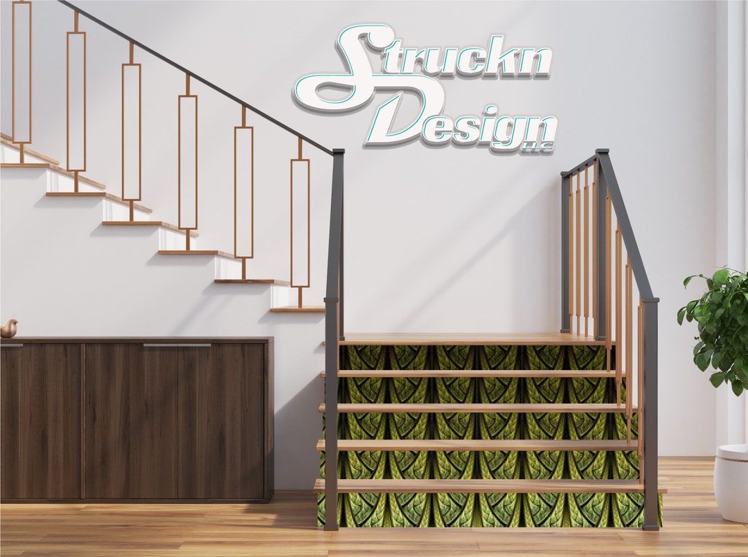 Art Deco Design Green Gold Stair Riser Staircase Wrap Vinyl Mural Skin ...