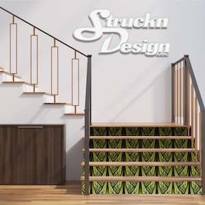 Art Deco Design Green Gold Stair Riser Staircase Wrap Vinyl Mural Skin Decal Bubble Free Peel & Stick (Price Per Step)