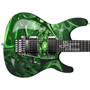 Green White Techno Abstract 3D Line Bass Metal Vinyl Guitar Wrap Skin Decal Laminate Air Release Bubble Free Graphic Peel & Stick Multi Size