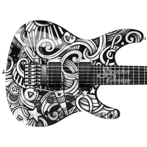 Drawn Sketch Fade Swirling Shapes Bass Metal Vinyl Guitar Wrap Skin Decal Laminate Peel & Stick Bubble Free Air Release Graphic Multi Size