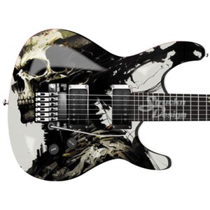 Broken Skull Dark Grey Black Guitar Bass Metal Vinyl Wrap Skin Decal Laminated Air Release Bubble Free Graphic Peel & Stick Multiple Sizes