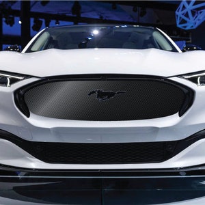 For Ford Mach-E Mustang Vehicle Cast Wrap Material UV Light Scratch Protected Laminated Graphic Faux Carbon Grille Metallic Metal Grid Mesh