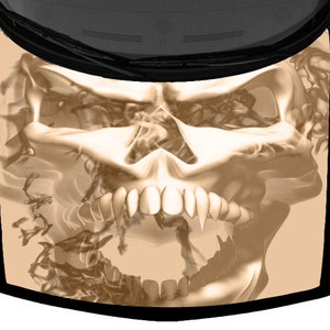 Skulls Fangs Beige Fire Fierce Flames Tattoo Van Car SUV Pickup Truck Hood Wrap Vinyl Graphic Decal 58x 65&quot; US Made Cast Laminated Option