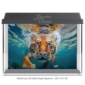 Lindo tigre vibrante nadando bajo el agua transparente 10mil poliéster tanque de peces fondo de cristal fondo de acuario impermeable gris opaco respaldo