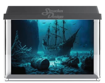 Ocean Sea Floor Ship Wreck Water Underwater 10mil Polyester Fish Tank Glass Backdrop Aquarium Background Waterproof Grey Opaque Backer