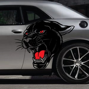 INCLUDES Both Sides - Vintage Cat Running Fits HellCat Challenger Tribal Tattoo Door Pickup Truck Vehicle Car Decal Graphic Vinyl Bed Side
