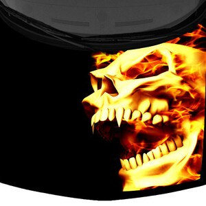 Skulls Fangs Tattoo Flames Fire Fierce Black Car SUV Van Pickup Truck Hood Wrap Vinyl Graphic Decal 58x 65&quot; US Made Cast Laminated Option