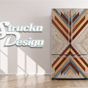 Rustic Wood Triangle Blue Grainy Design Refrigerator Fridge Freezer Wrap Side by Side Top Bottom Door Vinyl Mural Skin Decal Removable