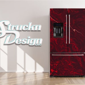 Splash Red Burgundy Refrigerator Fridge Freezer Wrap Side by Side Top Bottom Door Vinyl Mural Skin Decal Removable