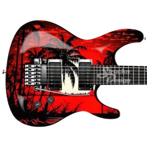 Palm Trees Crimsom Sky Red Black Metal Bass Vinyl Decal Guitar Wrap Skin Laminate Bubble Free Air Release Graphic Peel & Stick Multi Size