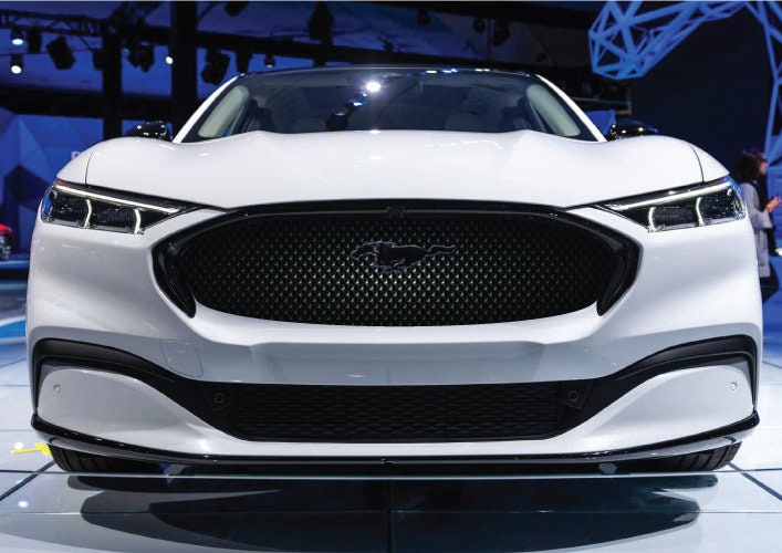For Ford Mach-E Mustang Vehicle Wrap Cast Material Light Scratch Protected Laminated Graphic Faux Grille Grid Mesh Triangle Metal Metallic
