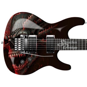 Evil Dark Red Skull Spikes Guitar Bass Metal Vinyl Wrap Skin Decal Laminated Air Release Bubble Free Graphic Peel & Stick Multiple Sizes