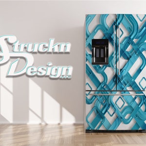 Smooth Blue Rounded Diamonds White Refrigerator Fridge Freezer Wrap Side by Side Top Bottom Door Vinyl Mural Skin Decal Removable