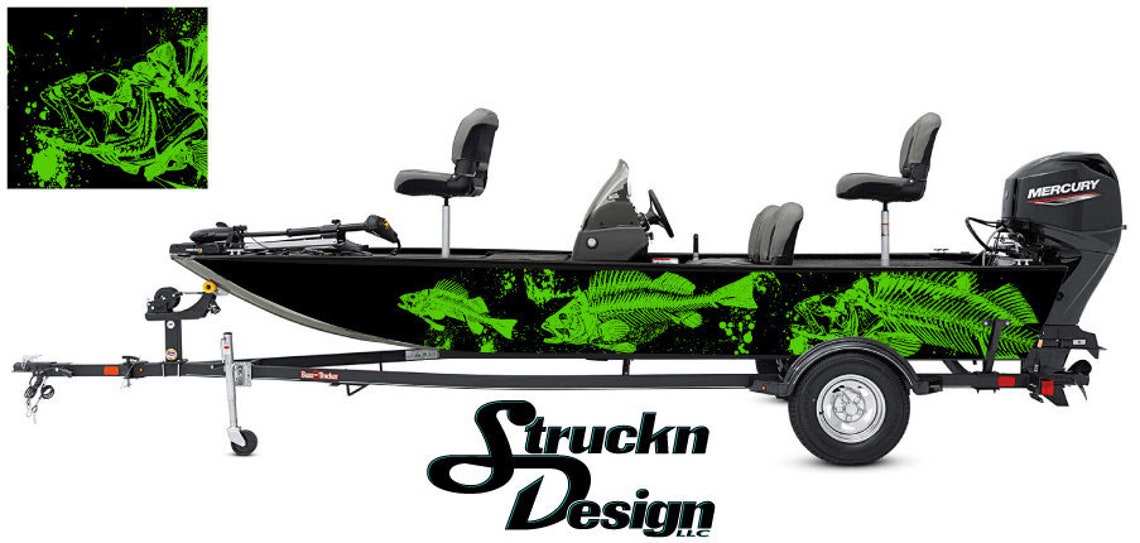 Black Lime Green Skeletons Bass Fishing Fish Boat Design Etsy