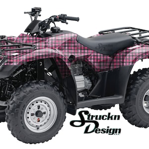 Roze Grijs Plaid Vierkanten 4ft x 10ft Decal Vinyl Grafisch Patroon Wrap Kit ATV UTV Golfkar Motorfiets Scooter Fiets Gegoten Laminaat