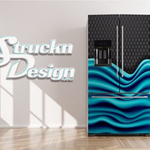 3D Style Hexagon Smooth Blue Silk Wave Refrigerator Fridge Freezer Wrap Side by Side Top Bottom Door Vinyl Mural Skin Decal Removable