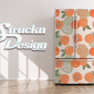 Retro Peach Vines Sage Green Abstract Design Refrigerator Fridge Freezer Wrap Side by Side Top Bottom Door Vinyl Mural Skin Decal Removable