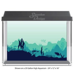 Art Drawn Cyan Sea Floor Fish Water Underwater 10mil Poliéster Fish Tank Glass Telón de fondo Acuario Fondo Impermeable Gris Opaco Backer