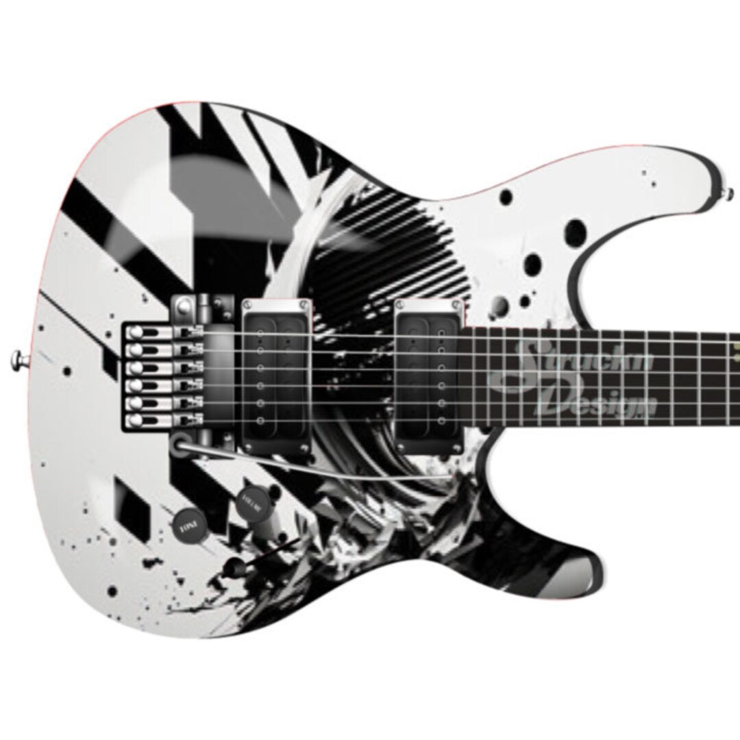 White Black Abstract Lines Splash Guitar Bass Metal Vinyl Wrap Skin Decal Laminate Air Release
