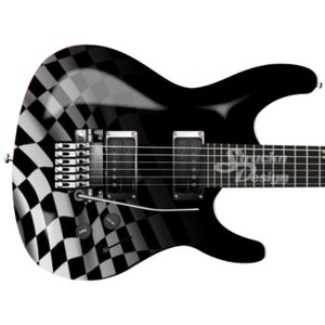 White Black Checkered Grunge Abstract Metal Bass Vinyl Decal Guitar Wrap Skin Laminate Air Release Bubble Free Graphic Peel Stick Multi Size