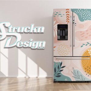 Floral Spots Pink Cyan Yellow Refrigerator Fridge Freezer Wrap Side by Side Top Bottom Door Vinyl Mural Skin Decal Removable