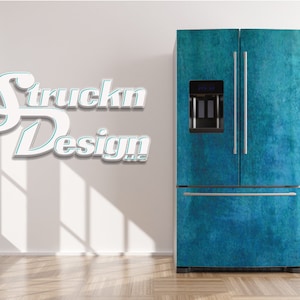 Dark Teal Grainy Pattern Light Blue Cool Refrigerator Fridge Freezer Wrap Side by Side Top Bottom Door Vinyl Mural Skin Decal Removable