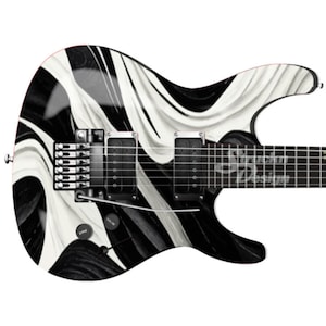 White Paints Droops Black Swirls Bass Metal Vinyl Guitar Wrap Skin Decal Laminate Peel & Stick Bubble Free Air Release Graphic Multi Size