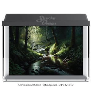 Mystical Dark Forest Light Landscape Dark Green 10mil Polyester Aquarium Tank Glass Backdrop Background Waterproof Grey Opaque Backer