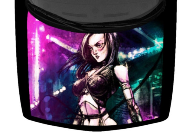 Light Beige Sexy Beautiful Samurai Anime Girl Truck Car Hood Wrap Vinyl Graphic Decal Print 58inx65in US Made Cast Laminated Option Pink