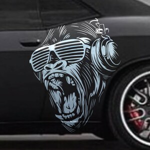INCLUDES Both Sides - Gorilla King Kong SUV Large Side Glasses Grunge Hood Door Car Bed Pickup Vehicle Truck Vinyl Graphic Decal Tailgate US