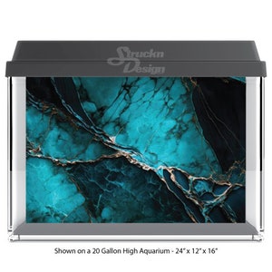 Blue Aquamarine Quartz Rock Gold Lining Water 10mil Polyester Fish Tank Glass Backdrop Aquarium Background Waterproof Grey Opaque Backer