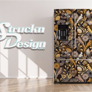 Floral Abstract Design Refrigerator Fridge Freezer Wrap Side by Side Top Bottom Door Vinyl Mural Skin Decal Removable