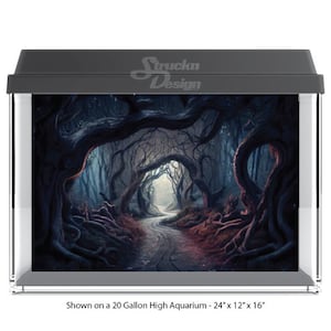 Dark Haunted Forest Tree Lined Path 10mil Polyester Fish Tank Glass Backdrop Aquarium Background Waterproof Grey Opaque Backer