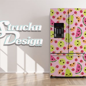 Pink Green Watermelon Lime Pear Refrigerator Fridge Freezer Wrap Side by Side Top Bottom Door Vinyl Mural Skin Decal Removable
