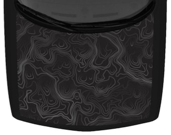 Grayscale Topographic Map Design Black SUV Van Car Pickup Truck Hood Wrap Vinyl Graphic Decal 58&quot;x 65&quot; US Made Cast Laminated Option