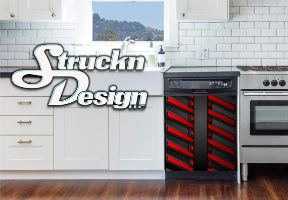 Red Black Square Overlap Futuristic Design Dishwasher Wrap Dishes