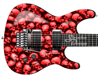 Piled 3D Red Skulls Horror Grunge Metal Bass Vinyl Decal Guitar Wrap Skin Laminate Bubble Free Air Release Graphic Peel & Stick Multi Size