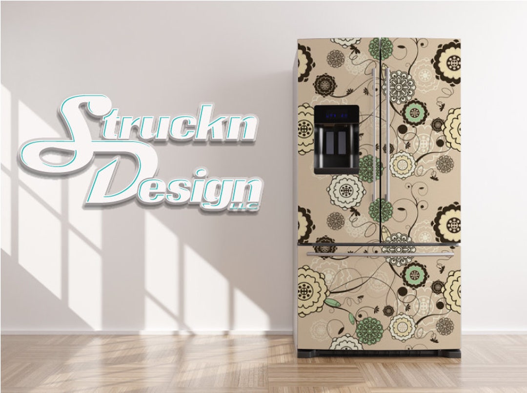 Beige Floral Flowers Abstract Modern Design Refrigerator Fridge Freezer ...