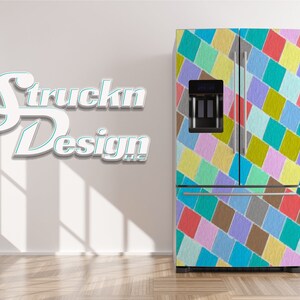 Rainbow Paint Texture Rectangle Pattern Refrigerator Fridge Freezer Wrap Side by Side Top Bottom Door Vinyl Mural Skin Decal Removable