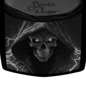 Grau Electric Cloaked Reaper White Blitz Blitz Suv Van Auto Pick-Up Truck Haube Wrap Vinyl Grafik Aufkleber 58 &quot;x 65&quot; US Made Cast laminierte Option