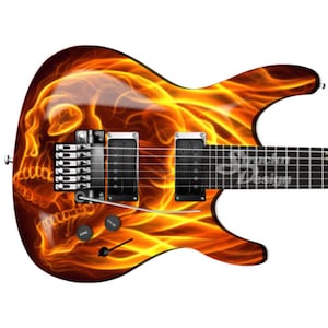Orange Red Yellow Flames Skull Fire Fiery Bass Metal Vinyl Guitar Wrap Skin Decal Laminate Peel Stick Bubble Free Air Release Graphic Multi